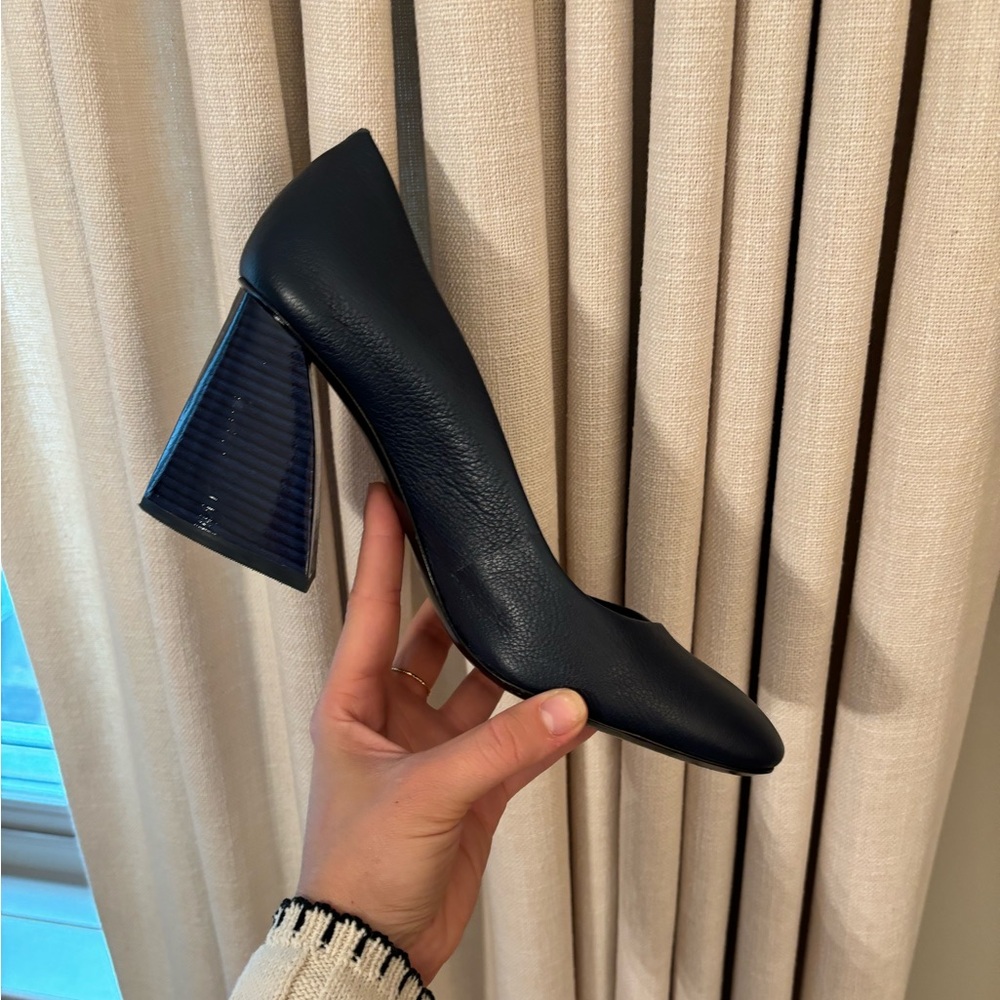 Mercedes Castillo Navy Chunky Heel Pumps